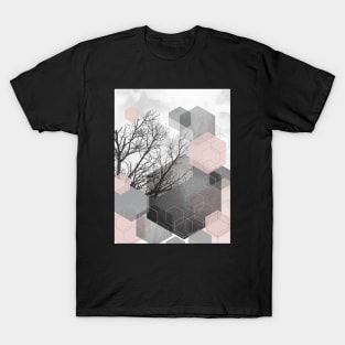 Pink and Grey Hexagon Art T-Shirt